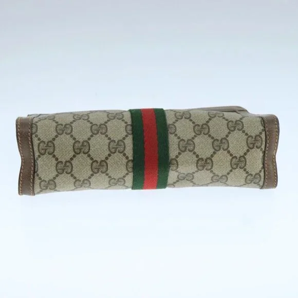 GUCCI GG Supreme Web Sherry Line Clutch Bag PVC Beige Red